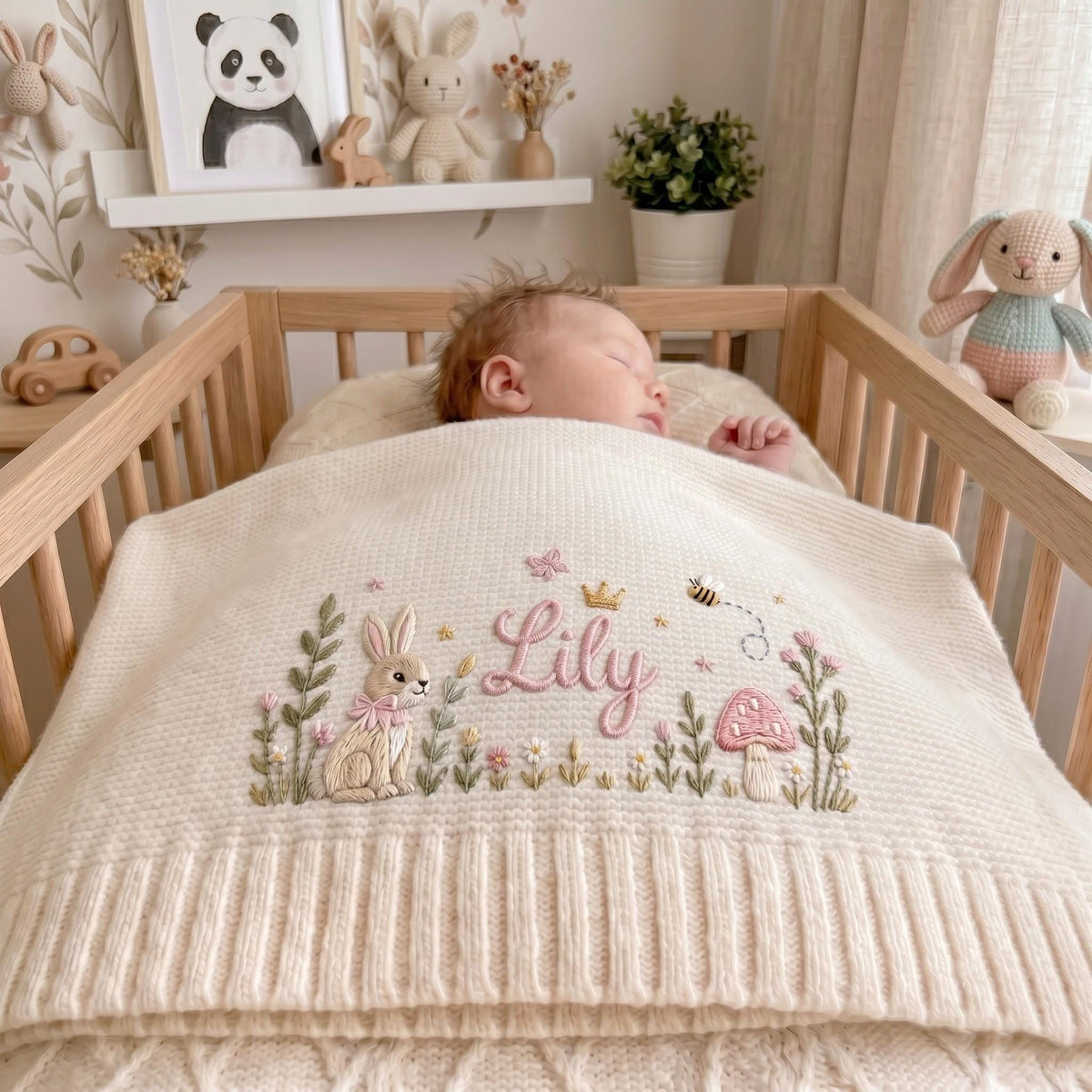 Personalized Embroidered Bunny Floral Baby Blanket