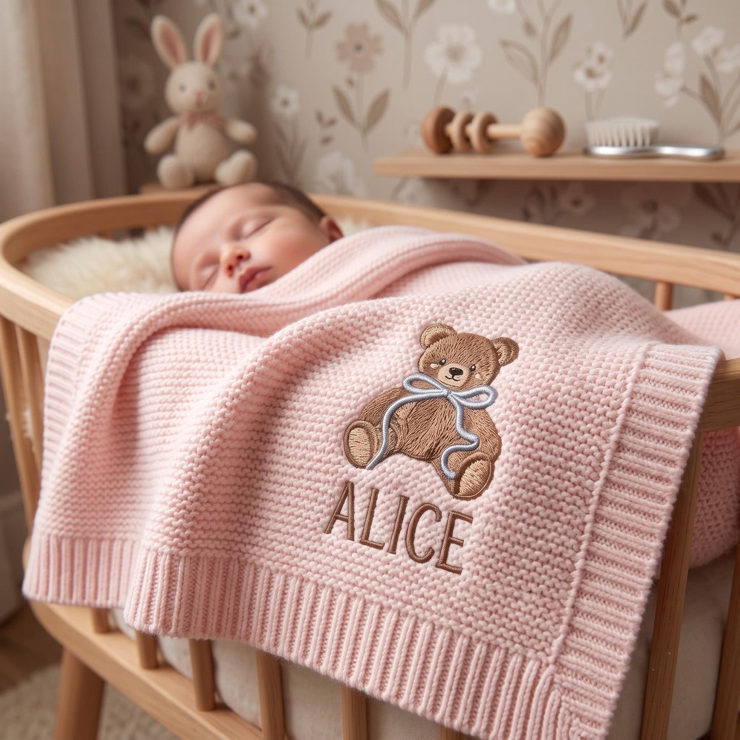 Personalized Embroidered Teddy Bear Baby Blanket