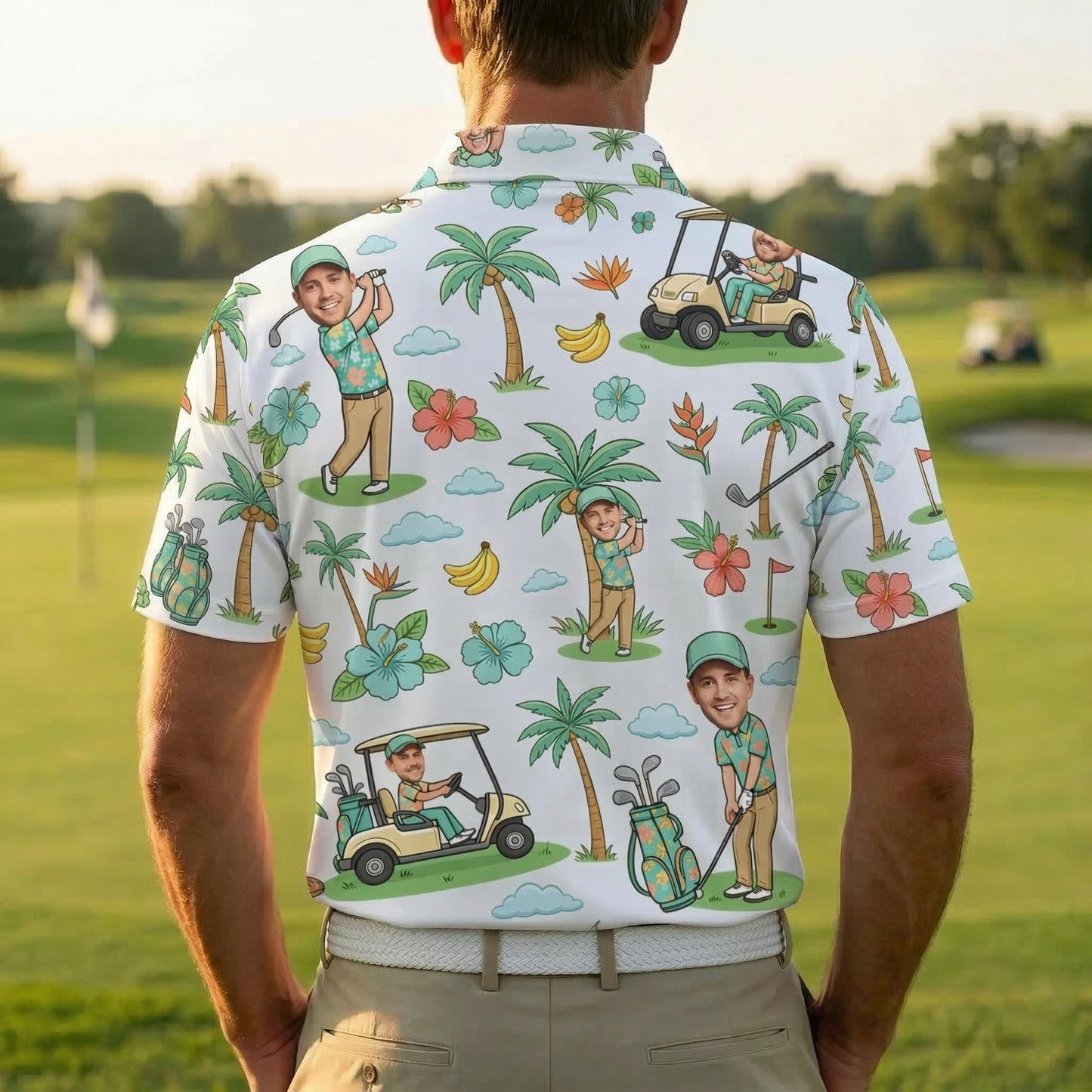 Personalized Face Photo Golf Polo Shirt, Father's Day Gifts