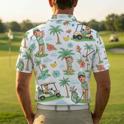 Personalized Face Photo Golf Polo Shirt, Father's Day Gifts