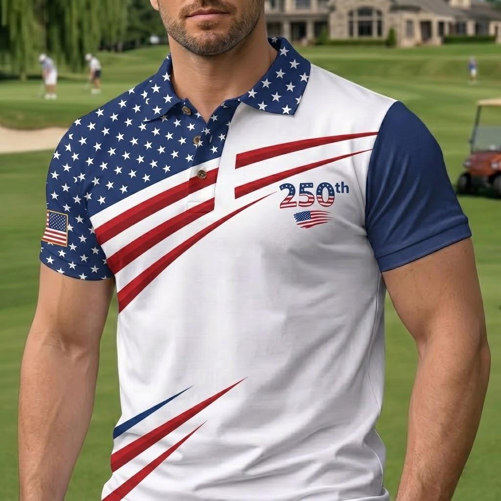 USA 250th Anniversary Golf Polo Shirt American Flag Couple Shirt