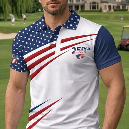 USA 250th Anniversary Golf Polo Shirt American Flag Couple Shirt