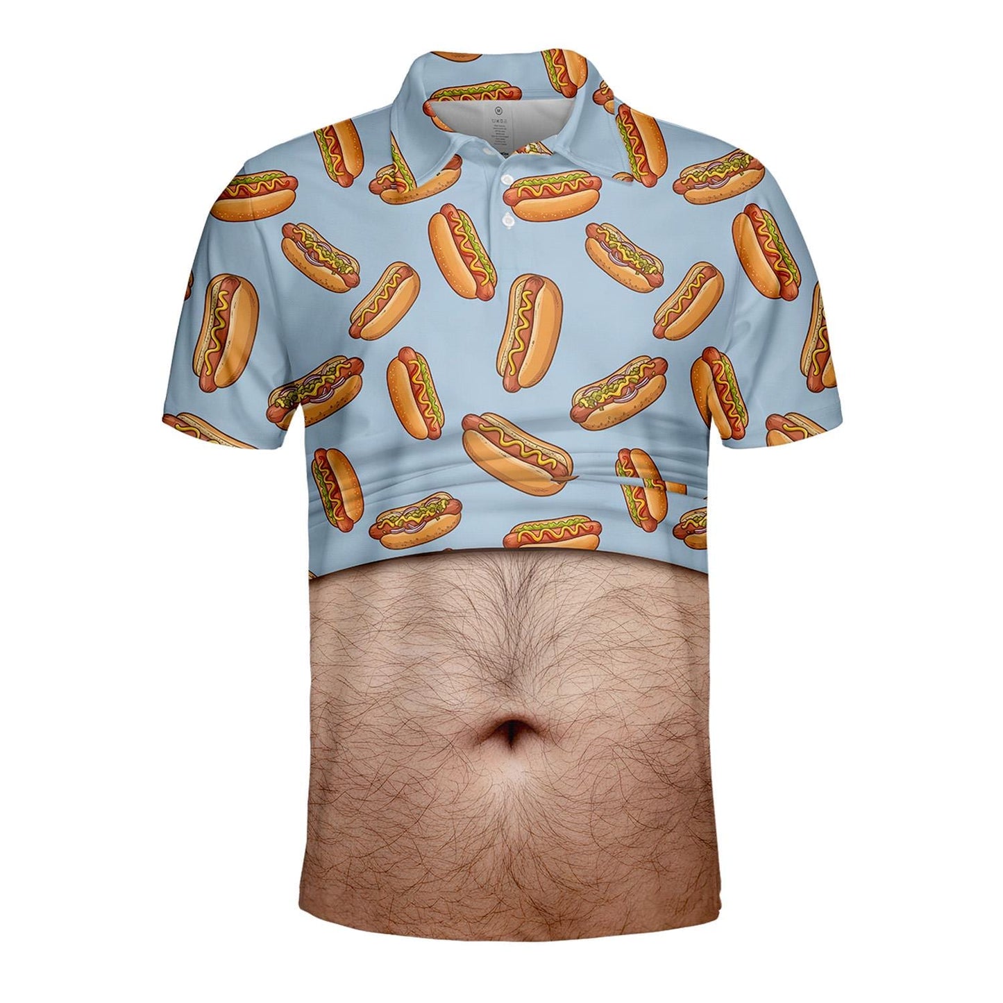 Hot Dog Belly Polo Shirt for Men, Dad Bod Illusion Shirt, BBQ Party Polo