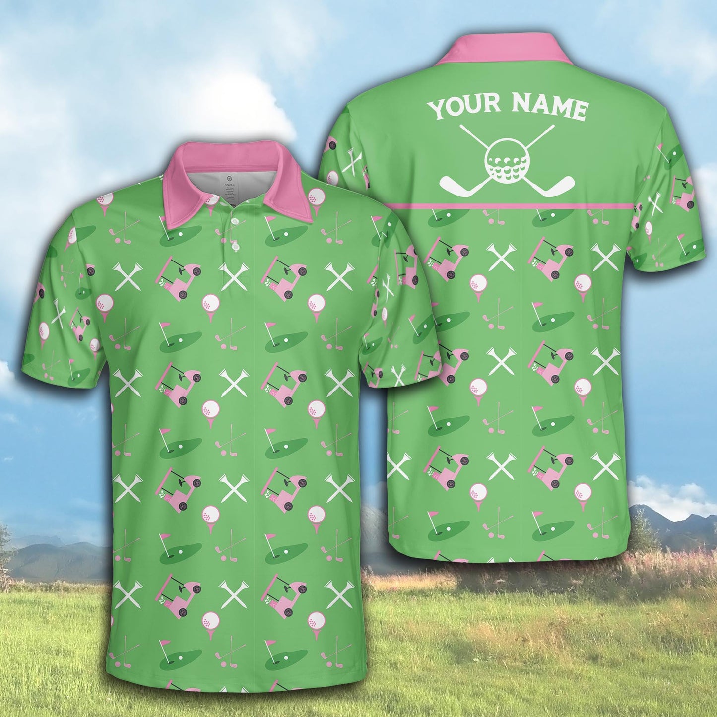 Personalized Name Golf Polo Shirt, Custom Color Argyle Short Sleeve Polo Shirt