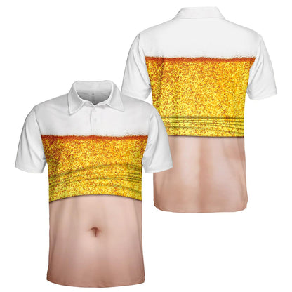 Beer Belly Polo Shirt for Men, Dad Bod Illusion Shirt, Drinking Party Polo, Summer BBQ Joke Shirt