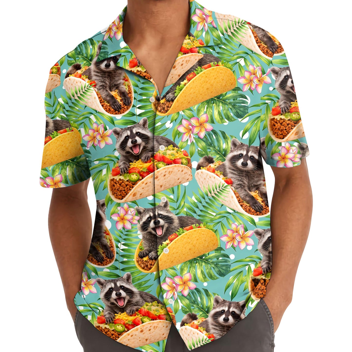 Raccoon Taco Hawaiian Shirt, Funny Fiesta Vacation Button Down
