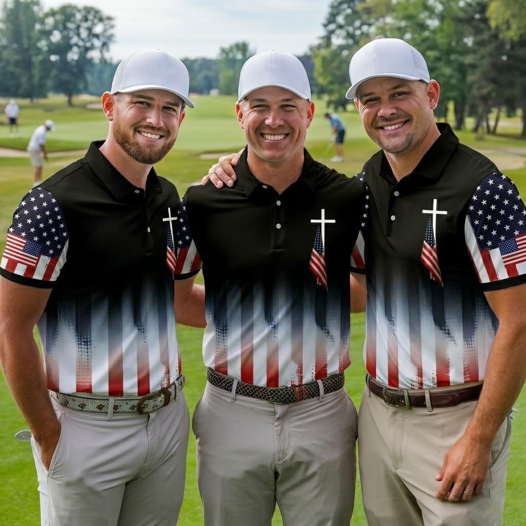 USA Patriotic Christian Eagle Golf Polo Shirt, 4th of July Shirt