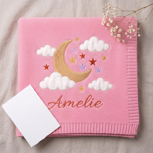 Custom Moon& Star Baby Knitted Embroidery Blanket