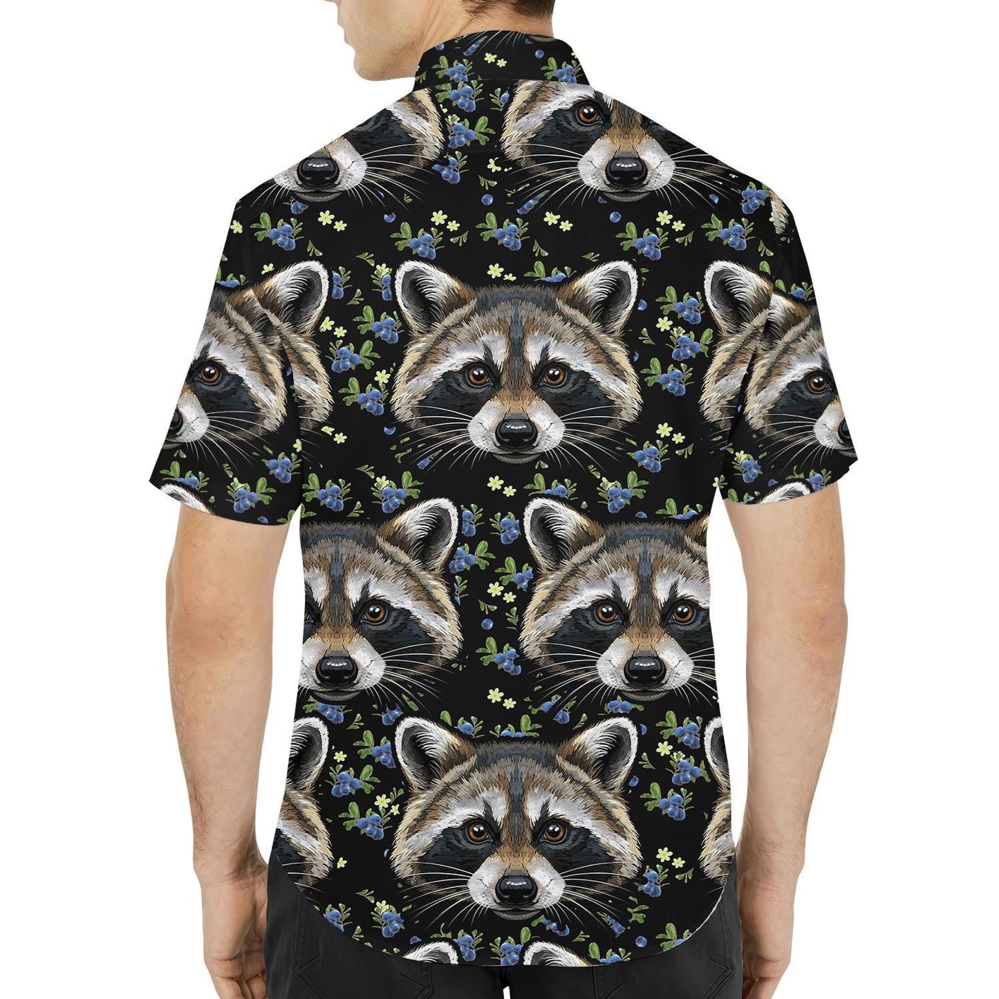 Raccoon Hawaiian Shirt for Men Women Youth, Blue Berry & Raccoon Print