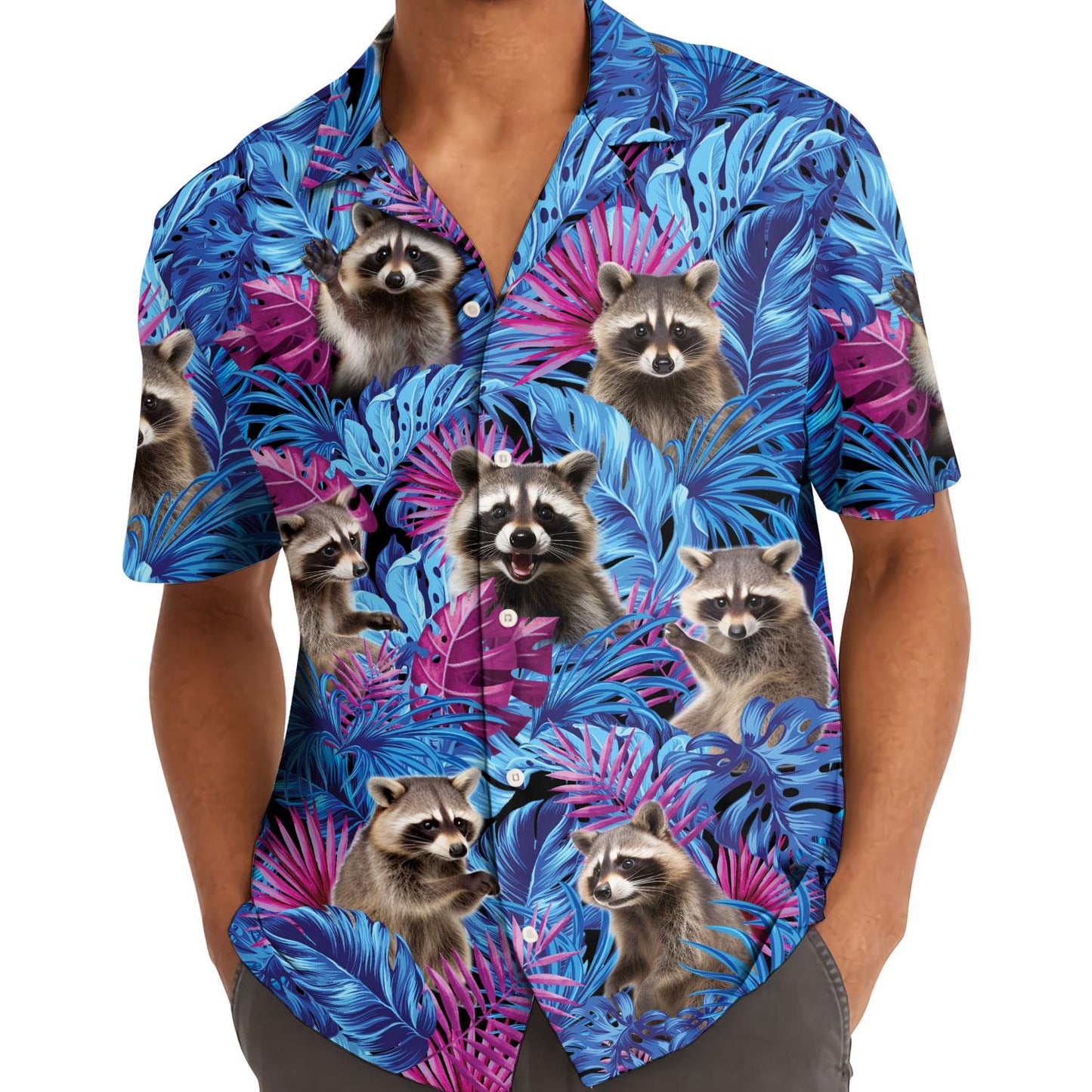 Raccoon Hawaiian Shirt - Tropical Mens Button Down