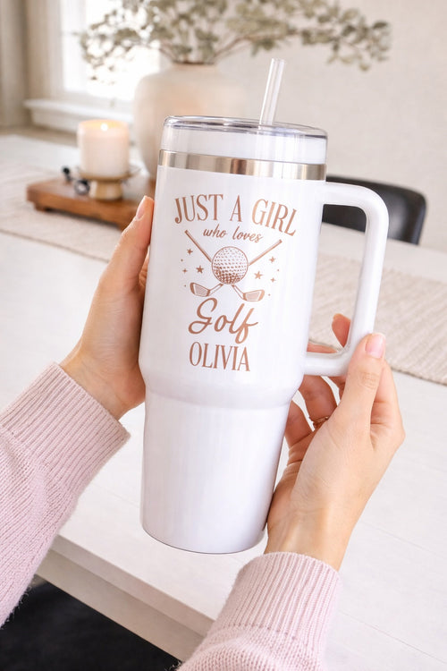Just A Girl Who Love Golf Tumbler 40oz, Custom Golf Tumbler, Golf Club Tumblers, Printed Golf Tumblers With Handle, Mug Gift, Travel Cup TBGTP11