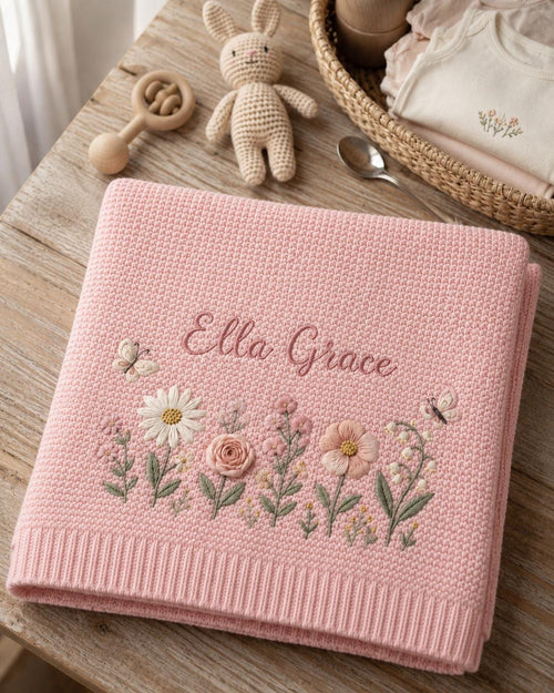 Personalized Floral Embroidered Baby Blanket