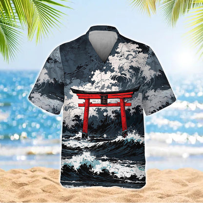 Caseyathletic Japanese Torii Wave Hawaiian Shirt