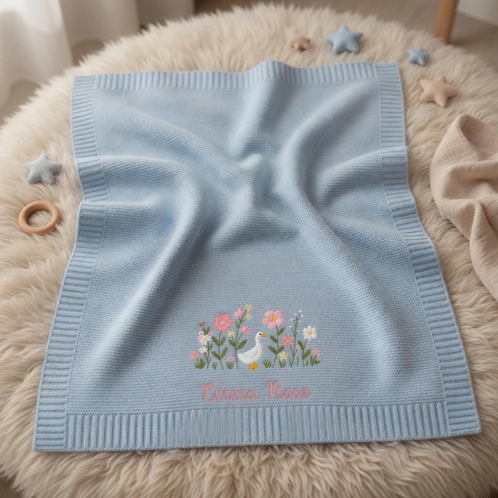 Personalized Embroidered Goose Floral Baby Blanket