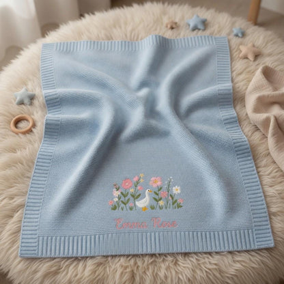 Personalized Embroidered Goose Floral Baby Blanket