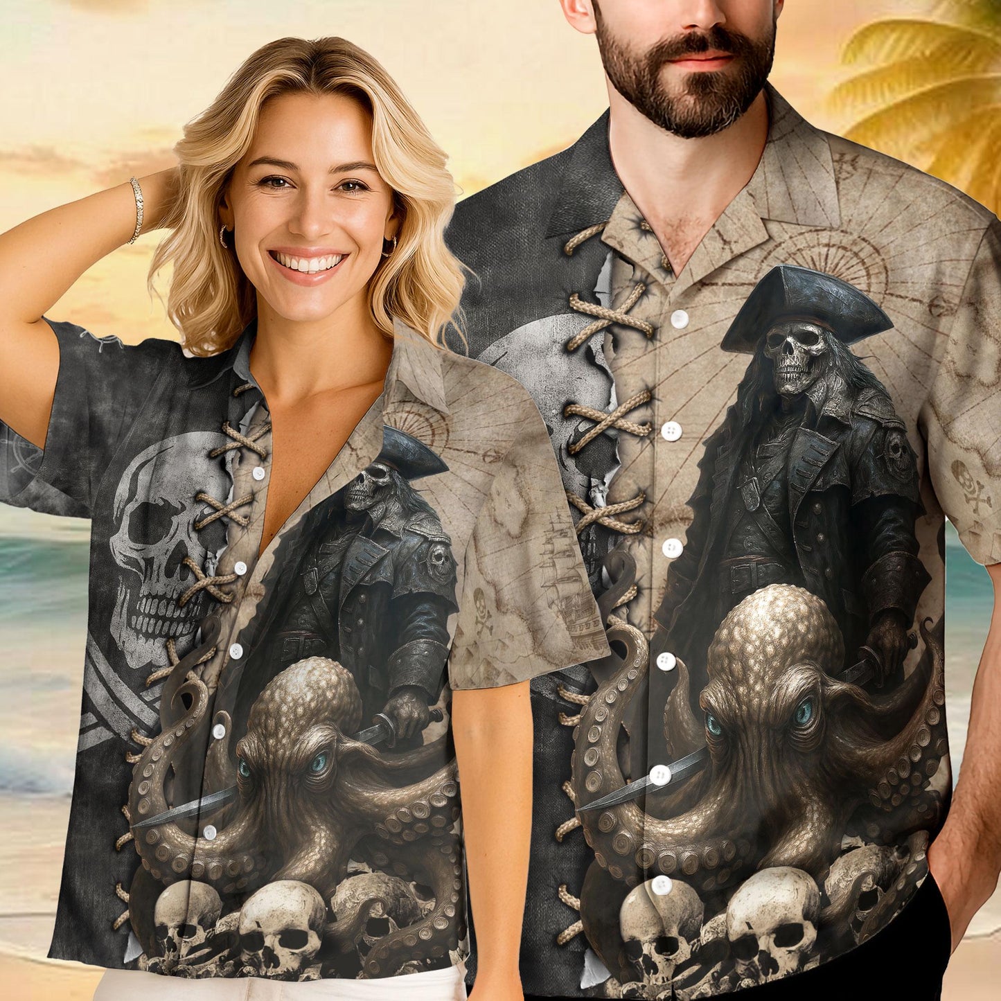 Pirates Skull Hawaiian Shirt, Octopus Shirt Men