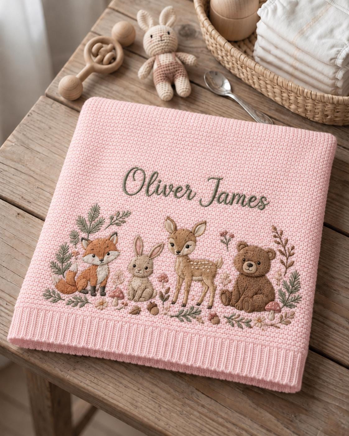 Personalized Woodland Embroidered Baby Blanket