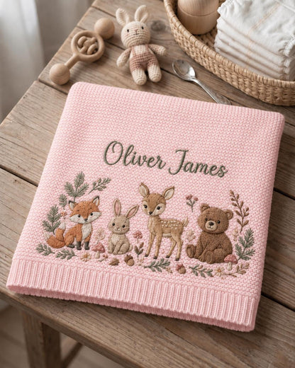 Personalized Woodland Embroidered Baby Blanket