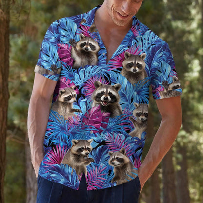 Raccoon Hawaiian Shirt - Tropical Mens Button Down