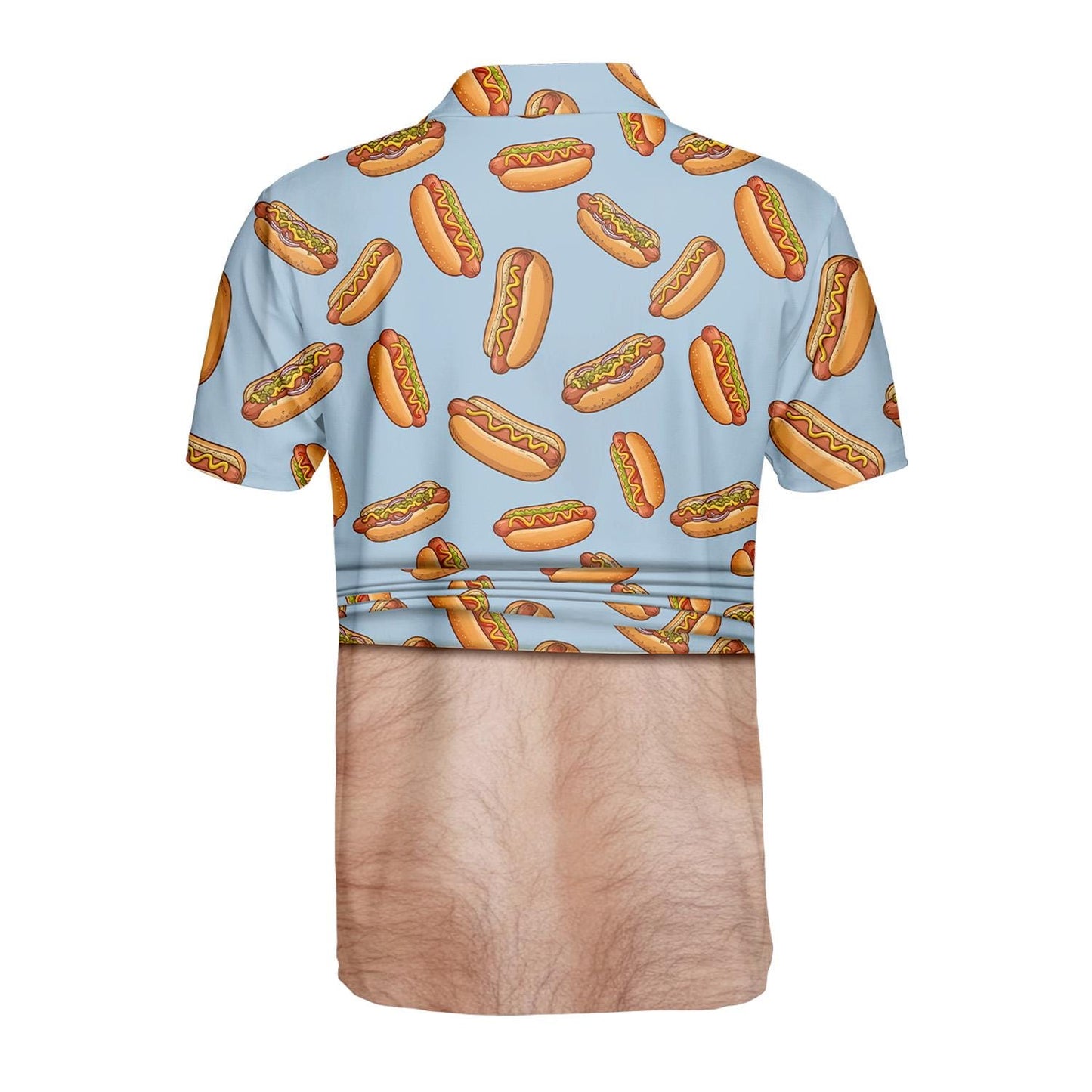 Hot Dog Belly Polo Shirt for Men, Dad Bod Illusion Shirt, BBQ Party Polo