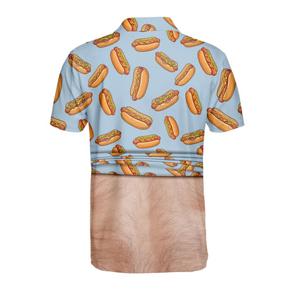 Hot Dog Belly Polo Shirt for Men, Dad Bod Illusion Shirt, BBQ Party Polo