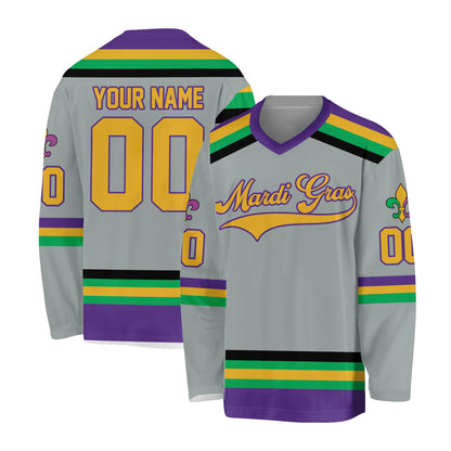 Personalized Mardi Gras Hockey Jersey, Custom Name Mardi Gras Hockey Jersey