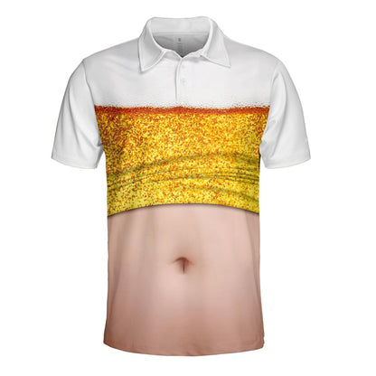Beer Belly Polo Shirt for Men, Dad Bod Illusion Shirt, Drinking Party Polo, Summer BBQ Joke Shirt