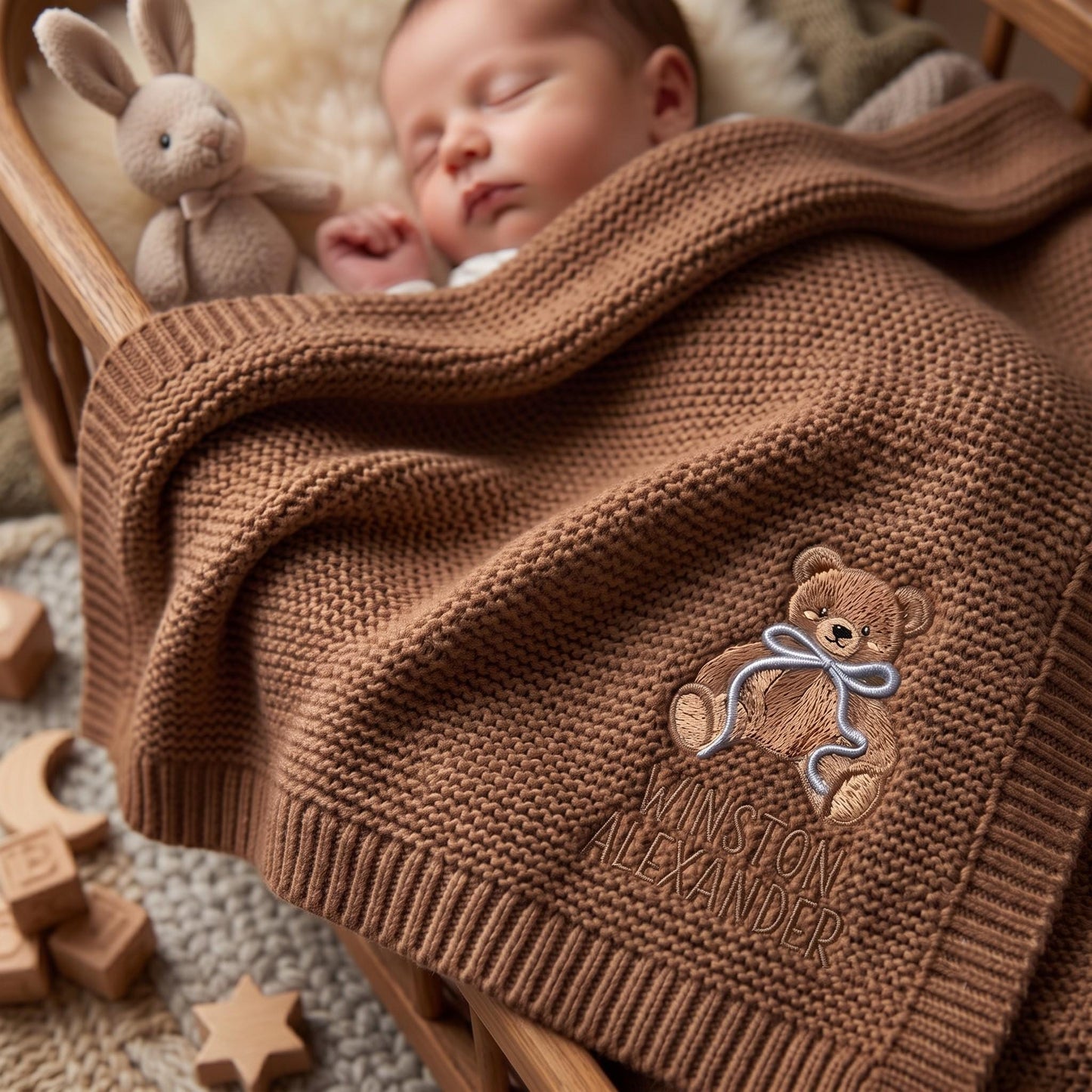 Personalized Embroidered Teddy Bear Baby Blanket