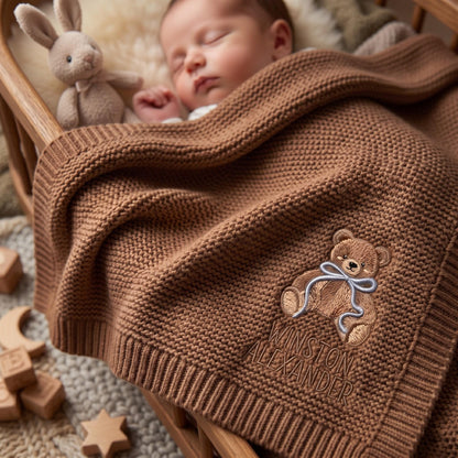 Personalized Embroidered Teddy Bear Baby Blanket