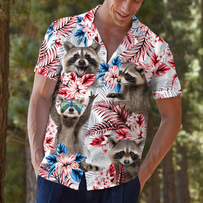 Tropical Aloha Beach Button Down, Summer Raccoon Lover Gift
