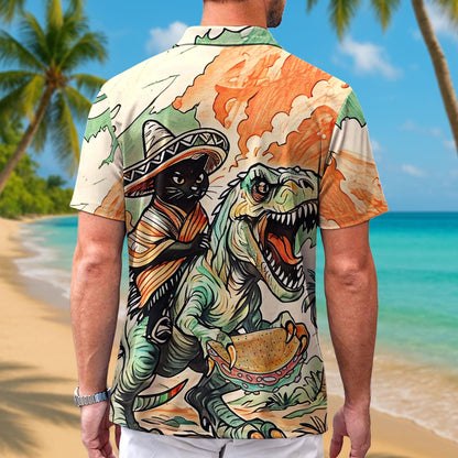 Dinosaur Summer Beach Shirt, Cowboy Shirt For Men