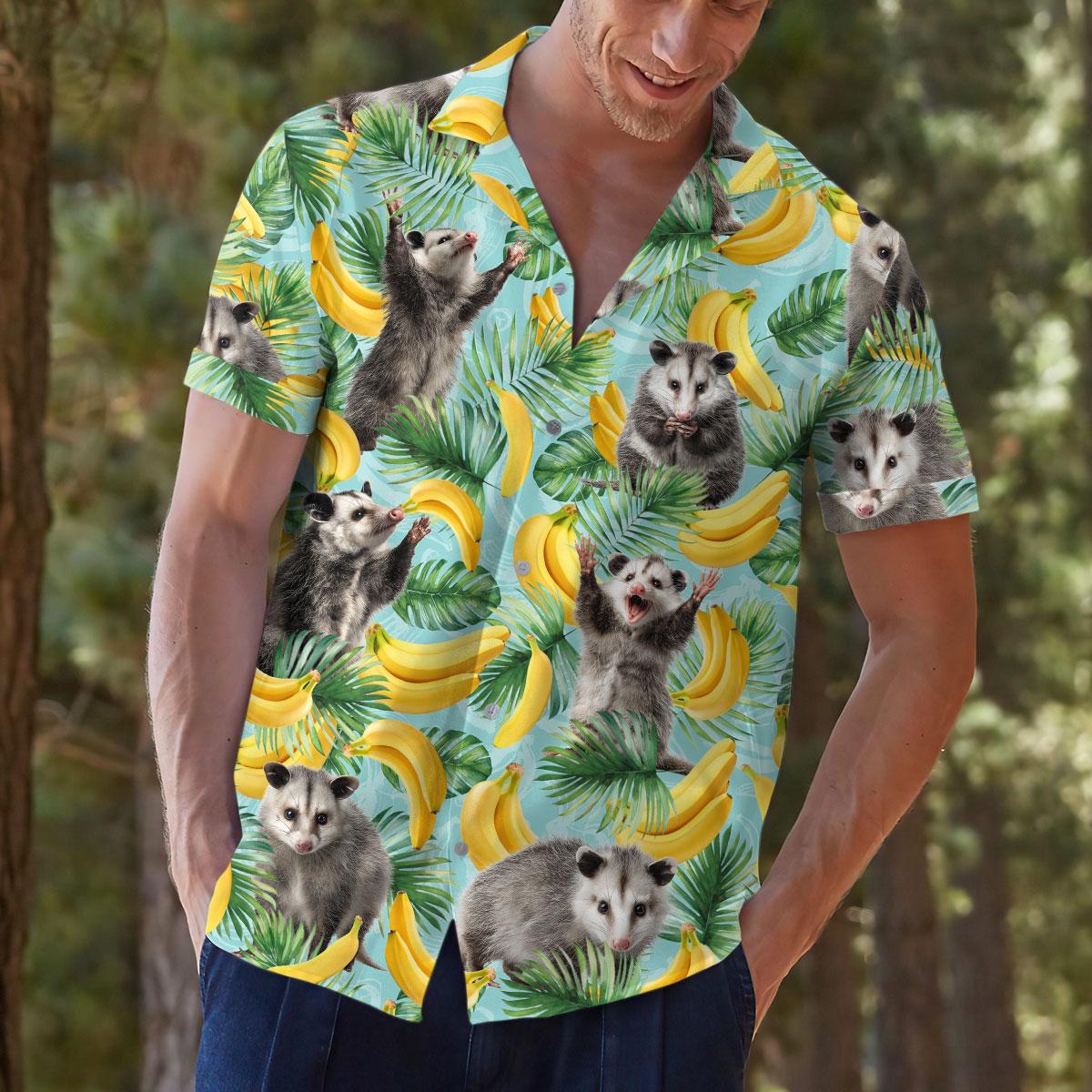 Opossum Hawaiian Shirt: Mens Banana Tropical Print, 80s Style