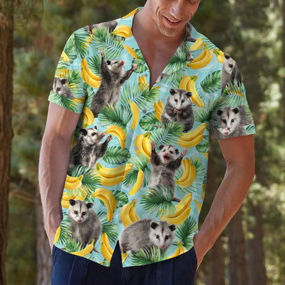 Opossum Hawaiian Shirt: Mens Banana Tropical Print, 80s Style