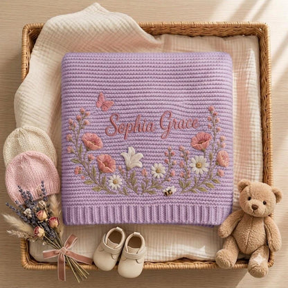Personalized Embroidery Wildflower Baby Blanket Name