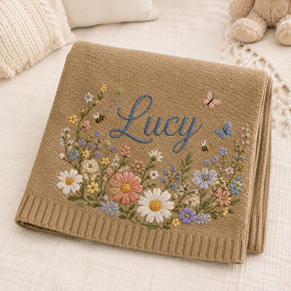 Personalized Floral And Butterfly Baby Blanket Embroidery