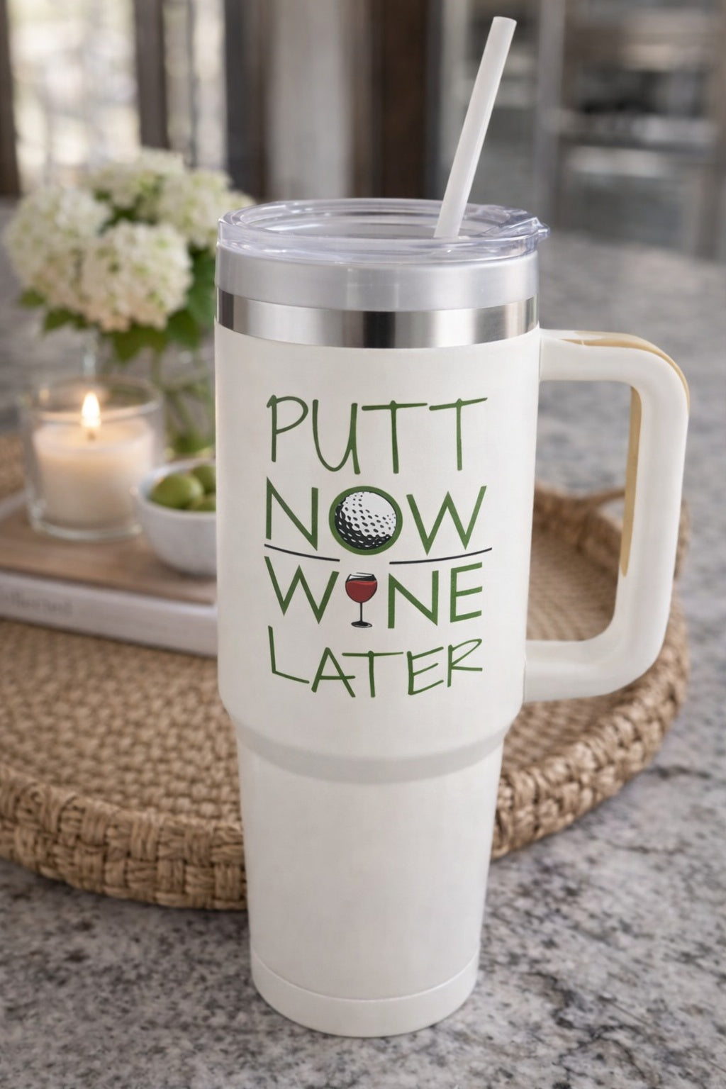 Putt Now Wine Later Golf Tumbler 40oz, Custom Funny Golf Tumbler, Printed Golf Tumblers With Handle, Mug Gift, Travel Cup TBGTP10