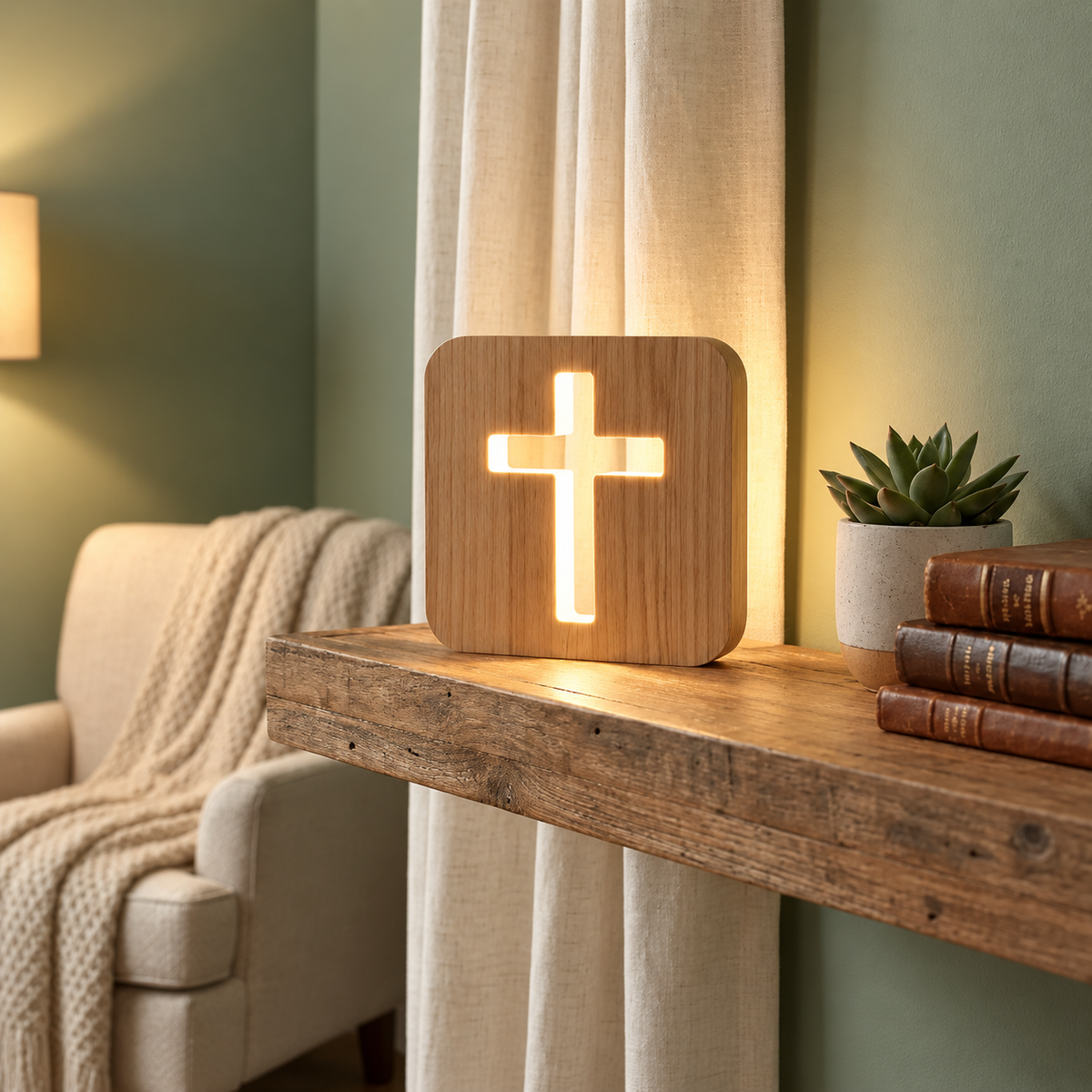 Lumen Wooden Cross Lamp Decor