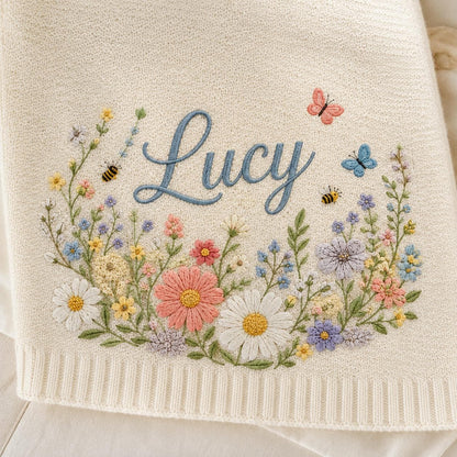 Personalized Floral And Butterfly Baby Blanket Embroidery