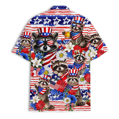 Patriotic Raccoon Hawaiian Shirt, Uncle Sam USA Aloha Button Down