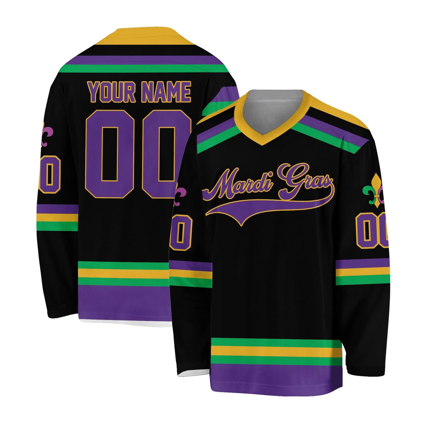 Personalized Mardi Gras Hockey Jersey, Custom Name Mardi Gras Hockey Jersey