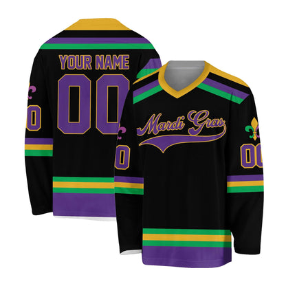 Personalized Mardi Gras Hockey Jersey, Custom Name Mardi Gras Hockey Jersey