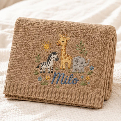 Personalized Embroidery Safari Baby Blanket with Name