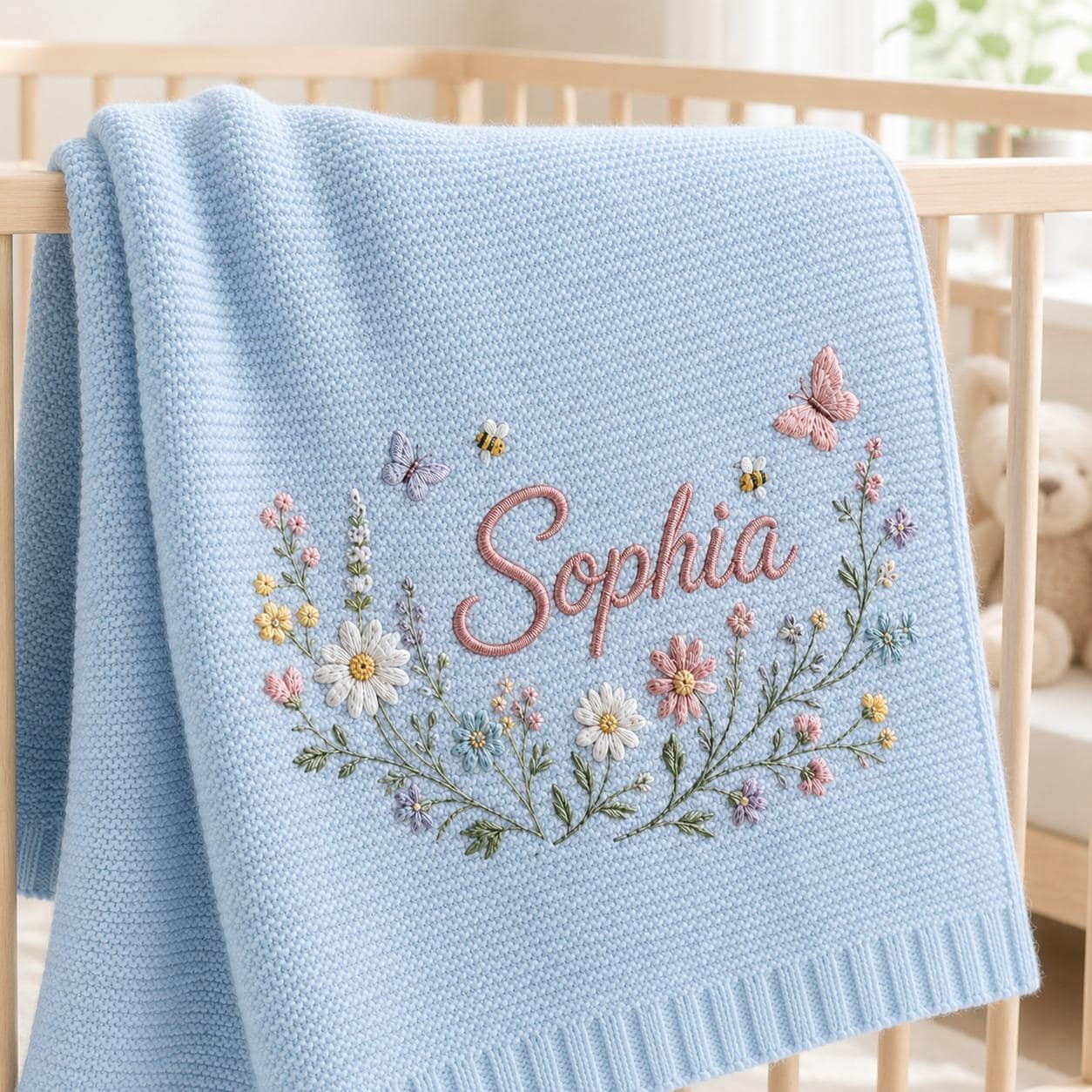Personalized Embroidery Floral Wreath Baby Blanket