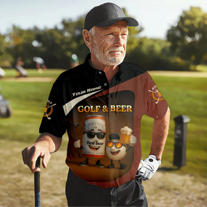 Funny Golf Polo Shirt, Golf & Beer Best Buddies Design, Custom Name Drinking Team Gift