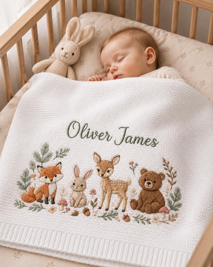 Personalized Woodland Embroidered Baby Blanket