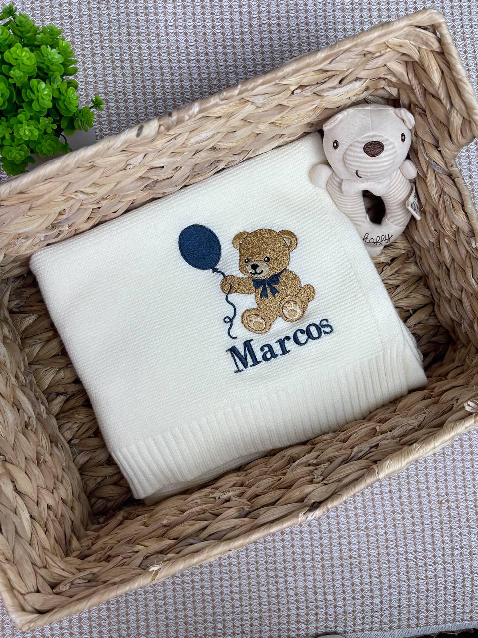Personalized Teddy Bear Embroidered Baby Blanket