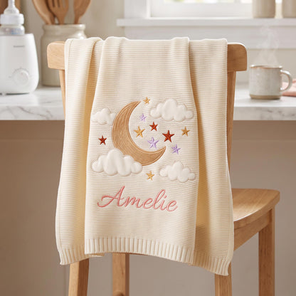 Custom Moon& Star Baby Knitted Embroidery Blanket