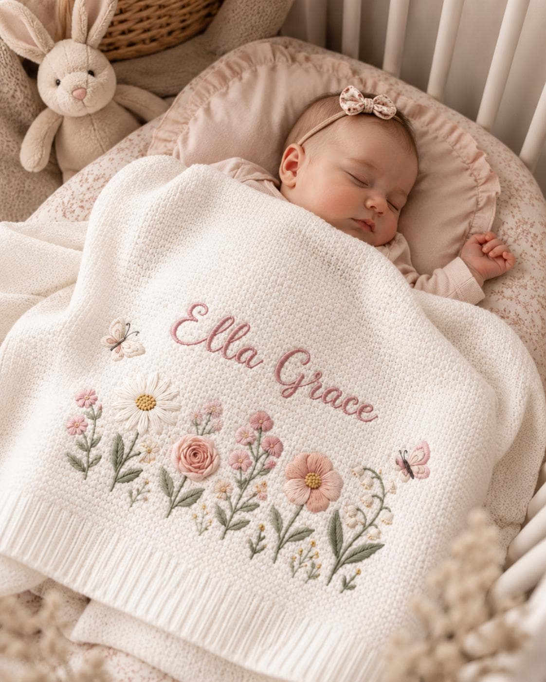 Personalized Floral Embroidered Baby Blanket