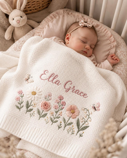 Personalized Floral Embroidered Baby Blanket