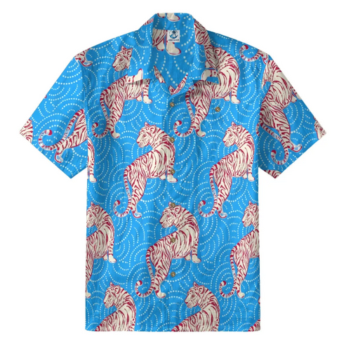 Blue Tiger Print Hawaiian Shirt
